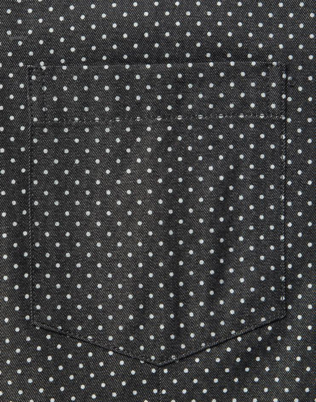 Women’s Black and White Polka Dot Button Front, Collar Dress Shirt - Kloth Studio Inc. - klothstudio.com