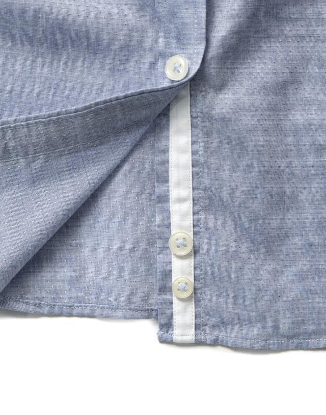 Women's Oxford Blue Button Front, Mandarin Collar Shirt - Kloth Studio Inc. - klothstudio.com