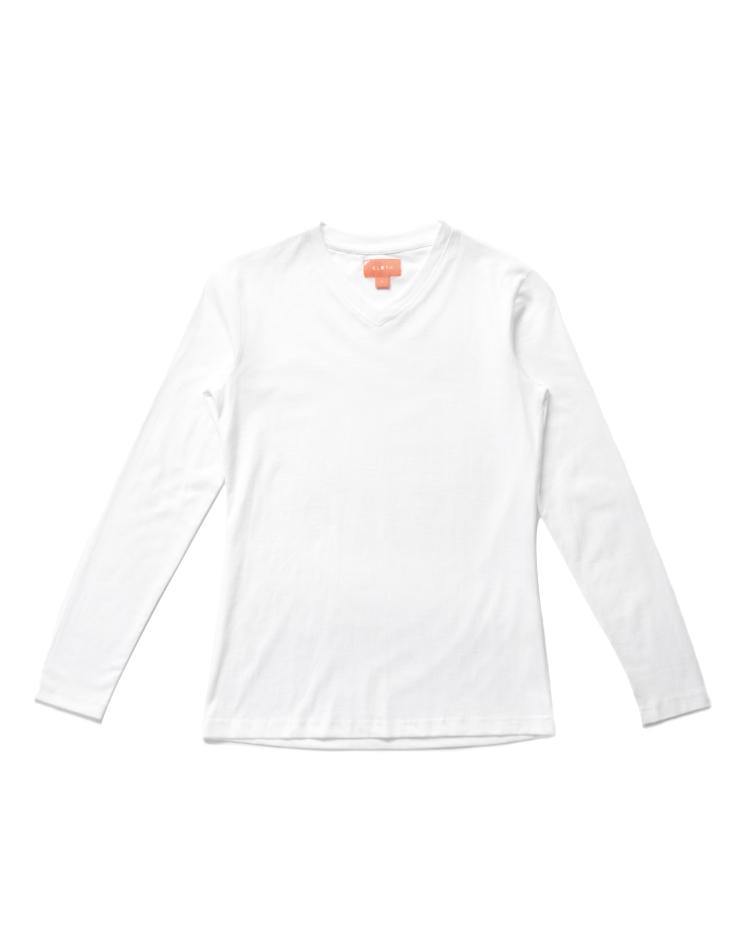 Women’s White Classic Long Sleeve V-Neck Shirt - Kloth Studio Inc. - klothstudio.com