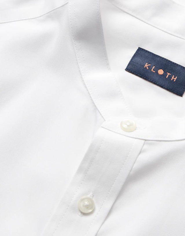 Men’s White Button Front, Mandarin Collar Shirt - Kloth Studio Inc. - klothstudio.com