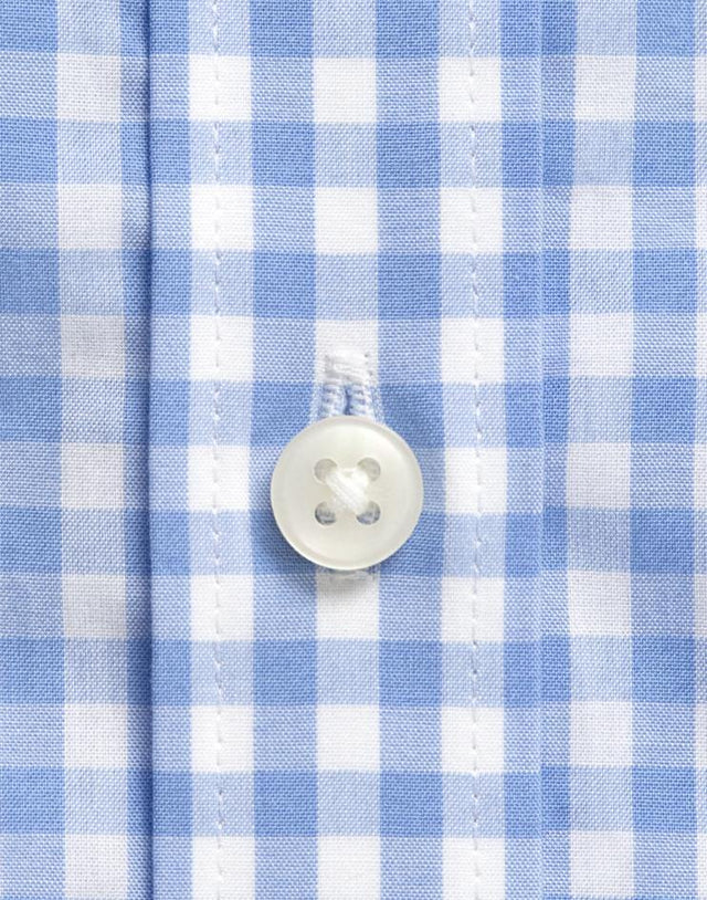 Men’s Blue and White Gingham Button Front, Collar Dress Shirt - Kloth Studio Inc. - klothstudio.com