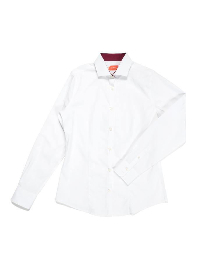 White Collared Shirt with Burgundy Contrast Collar - Kloth Studio Inc. - klothstudio.com