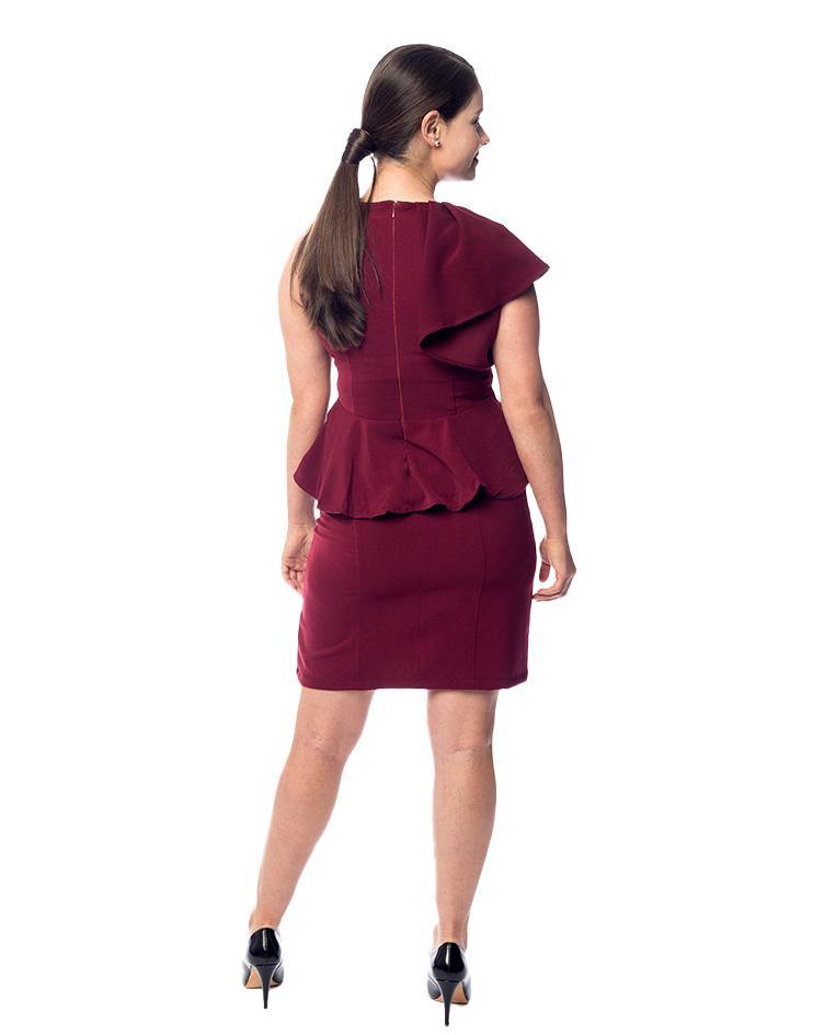 Burgundy Peplum Dress - Kloth Studio Inc. - klothstudio.com