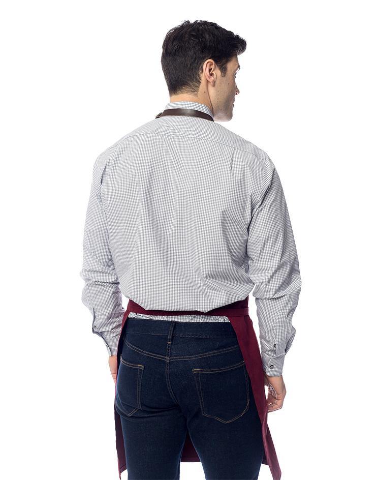 Burgundy Bib Apron with Brown Leather Straps - Kloth Studio Inc. - klothstudio.com