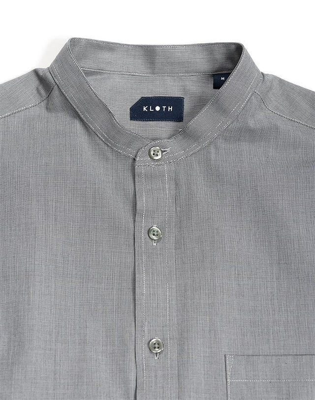 Grey Mandarin Collar Shirt - Kloth Studio Inc. - klothstudio.com