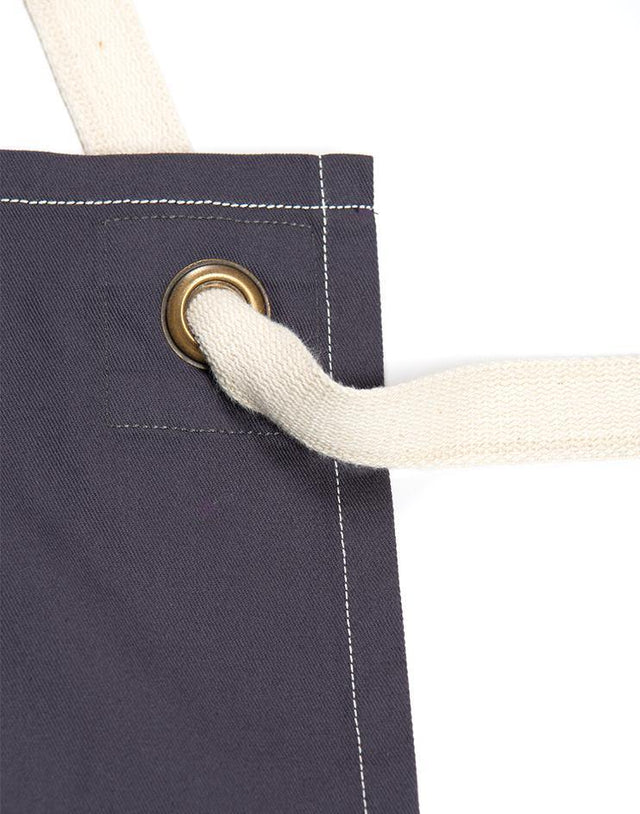 Grey Apron with White Canvas Straps and Leather Details - Kloth Studio Inc. - klothstudio.com