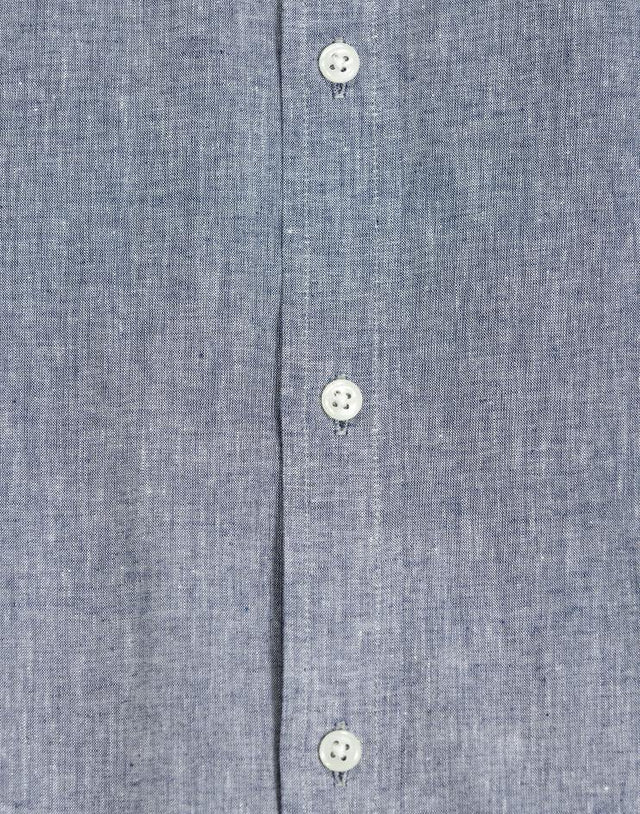 Blue Chambray Shirt with Palm Leaves Contrast Collar - Kloth Studio Inc. - klothstudio.com