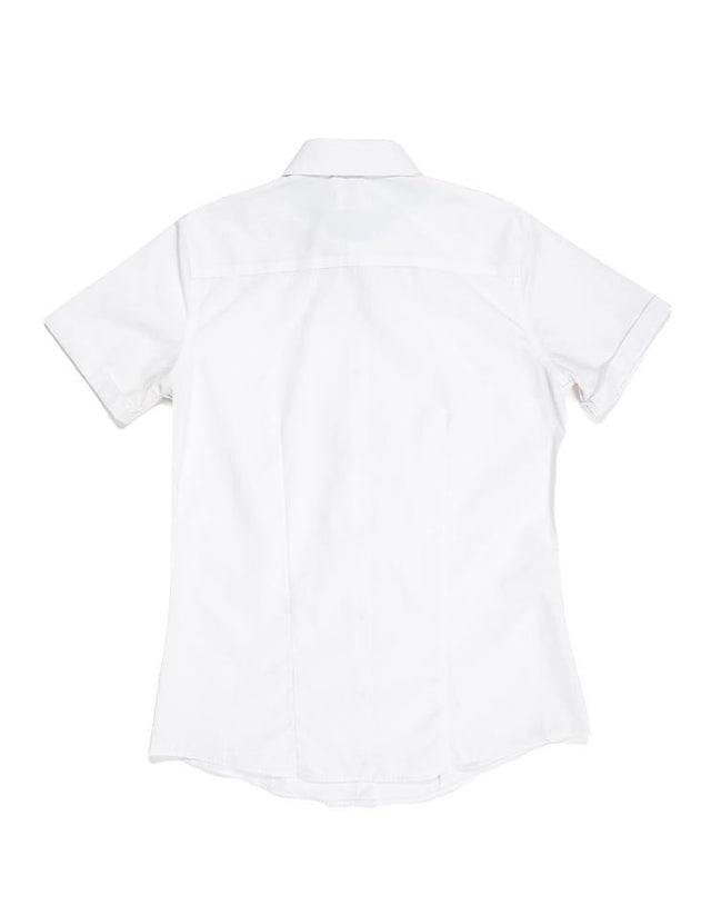 White Short Sleeve Shirt with Navy Contrast Collar - Kloth Studio Inc. - klothstudio.com