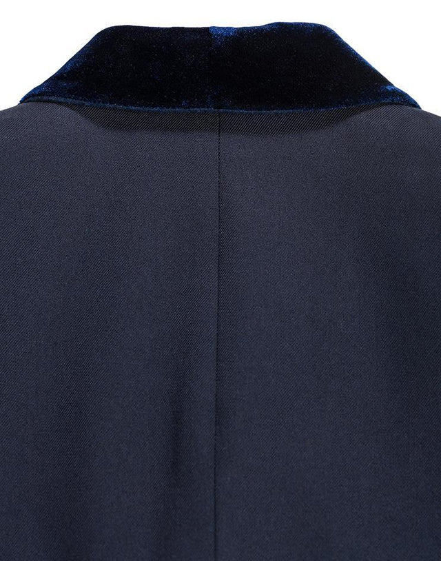 Navy Suit Jacket with Velvet Lapels and Gold Buttons - Kloth Studio Inc. - klothstudio.com