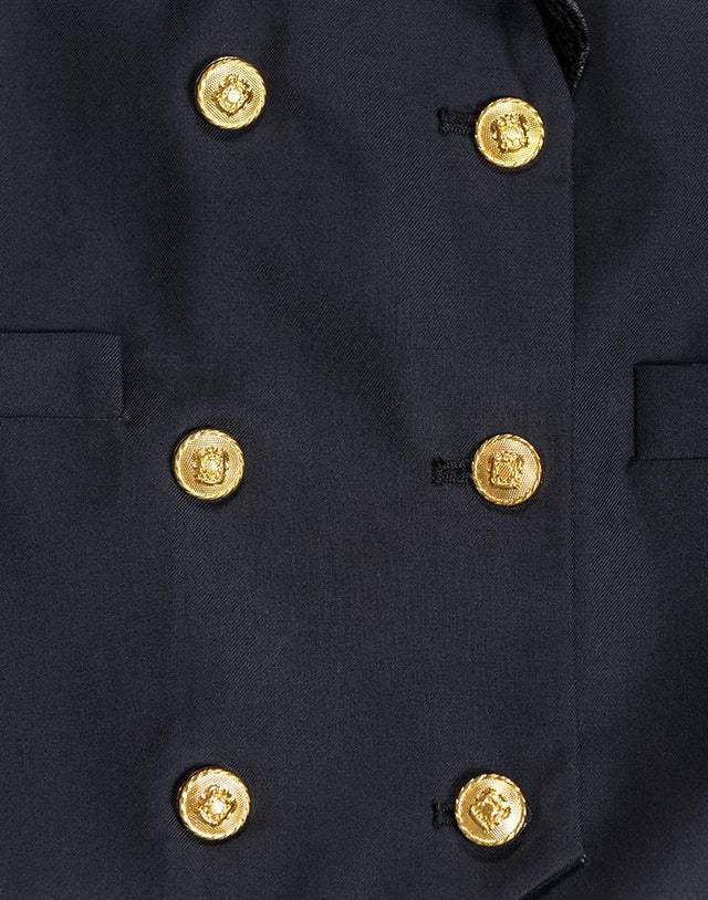 Navy Vest with Velvet Lapels and Gold Buttons - Kloth Studio Inc. - klothstudio.com