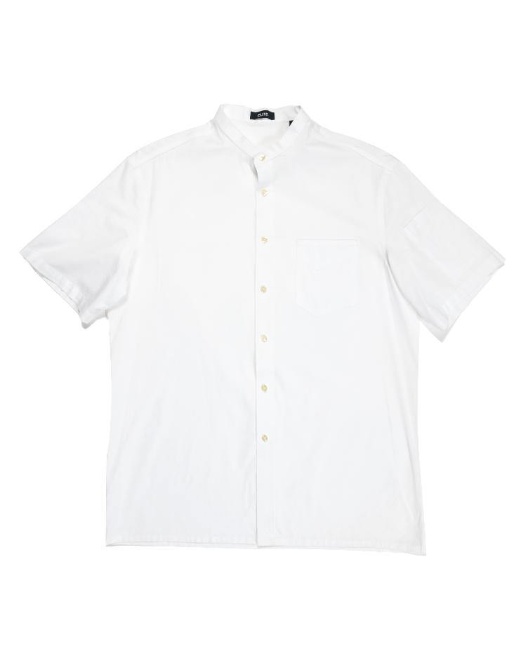 White Mandarin Collar Button Down with Short-Sleeves - Kloth Studio Inc. - klothstudio.com