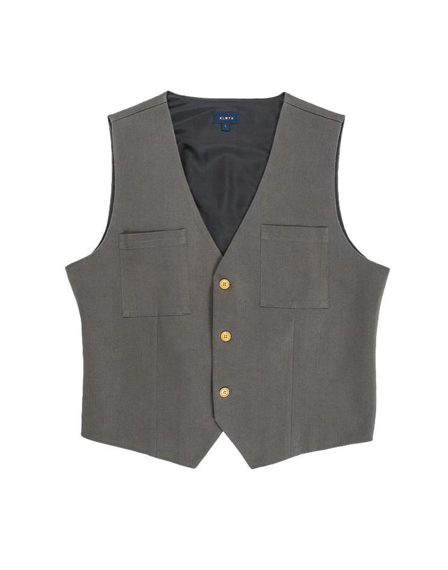 Men's Grey 3-Button Vest - Kloth Studio Inc. - klothstudio.com