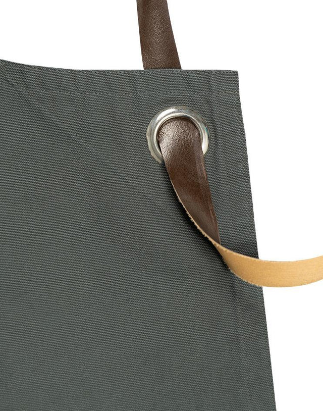 Grey Canvas Apron with Leather Accents - Kloth Studio Inc. - klothstudio.com