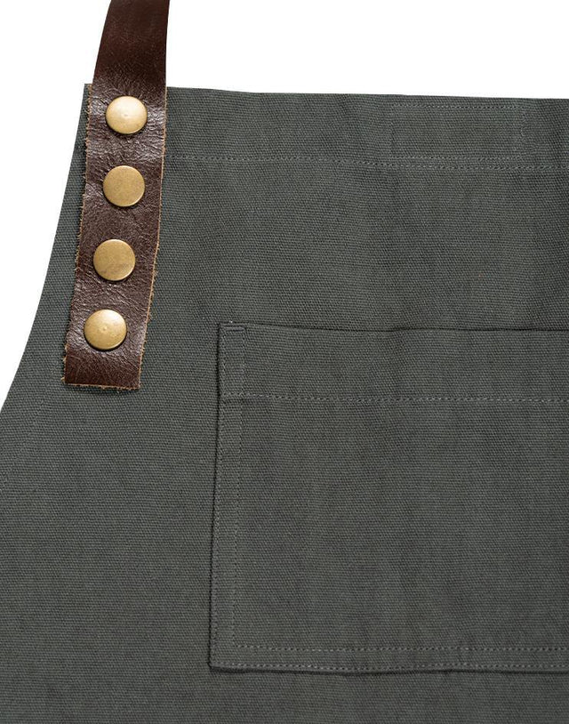 Grey Twill Apron with Leather Detailing - Kloth Studio Inc. - klothstudio.com