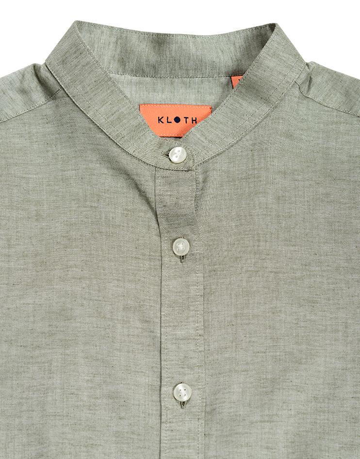 Olive Green Mandarin Collar Shirt - Kloth Studio Inc. - klothstudio.com
