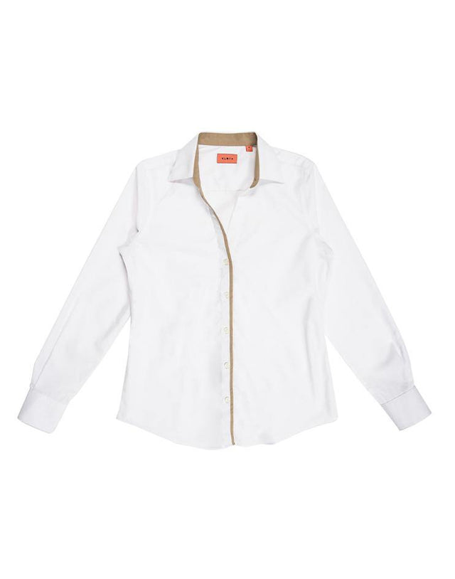 White Collared Shirt with Tan Contrast - Kloth Studio Inc. - klothstudio.com