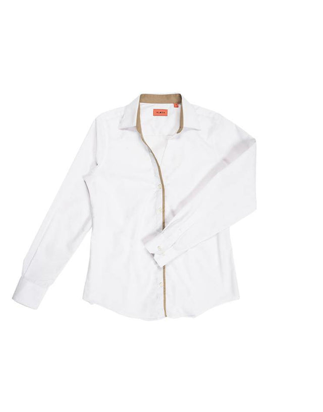 White Collared Shirt with Tan Contrast - Kloth Studio Inc. - klothstudio.com