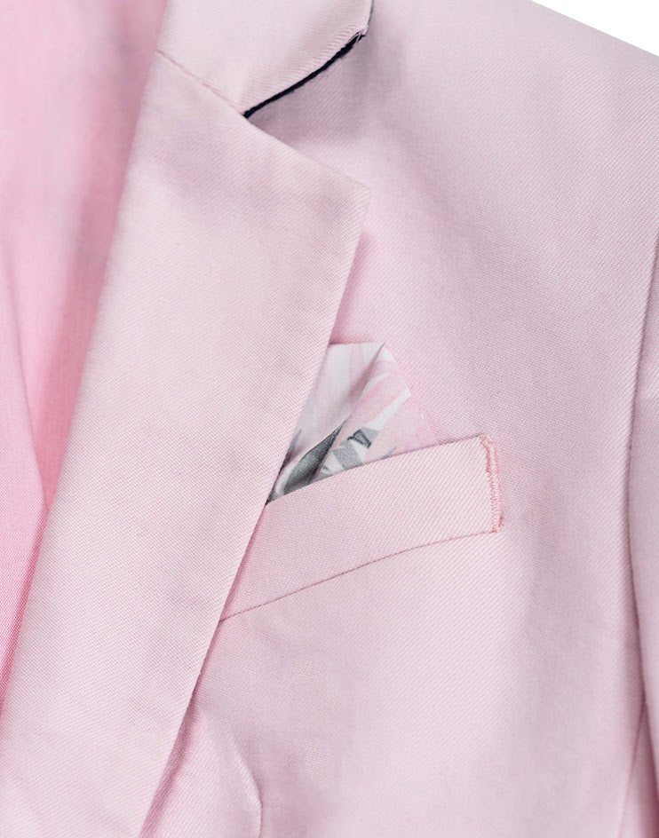 Women's Pink Suit Jacket with Patterned Pocket Square