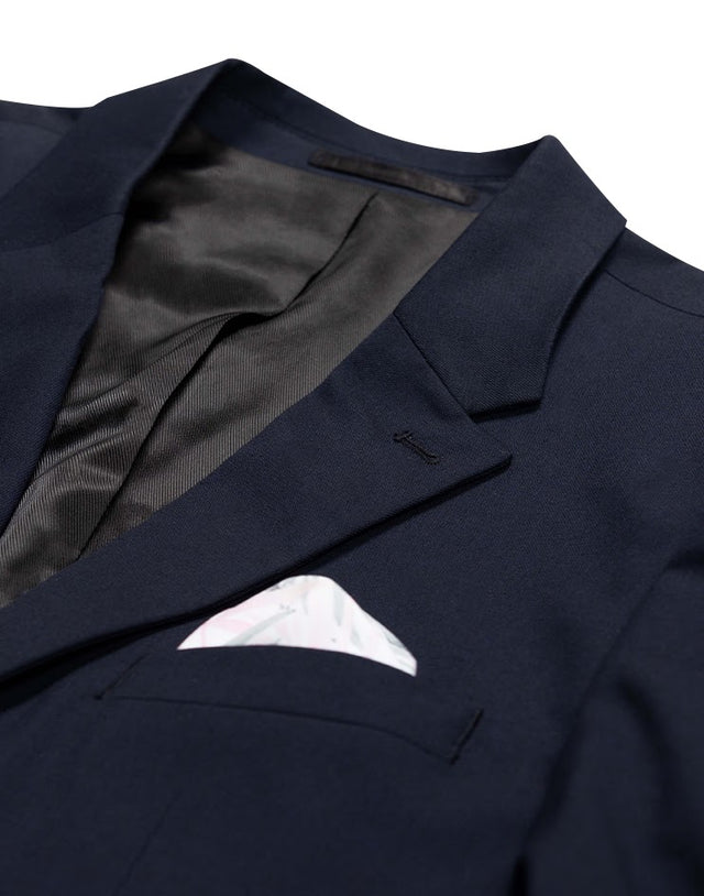 Navy Suit Jacket with Pink Pocket Square