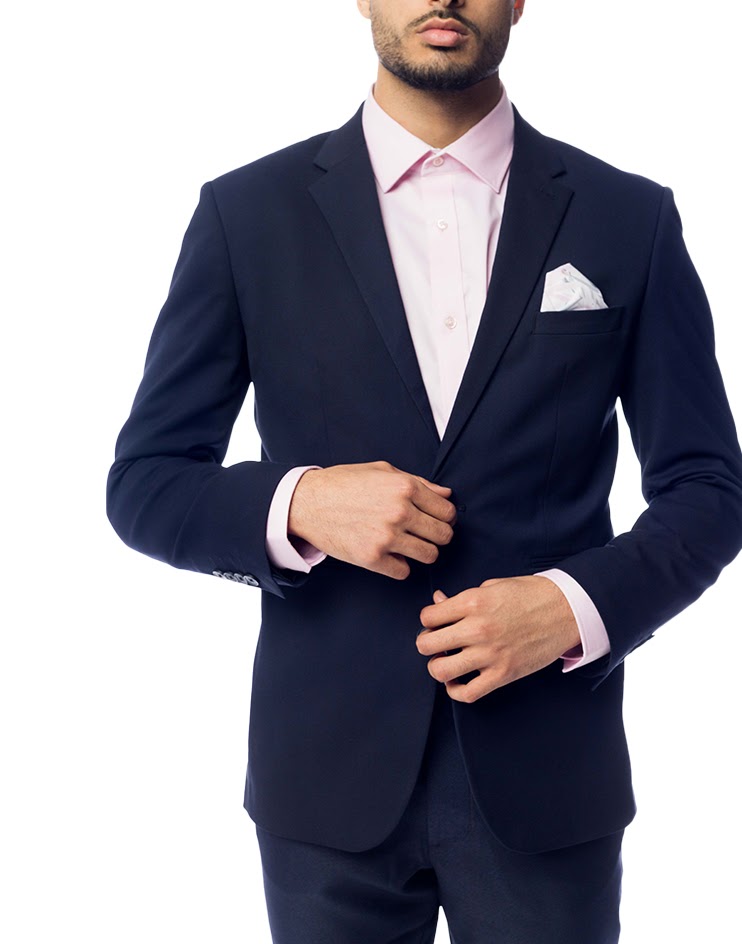 Navy Suit Jacket with Pink Pocket Square