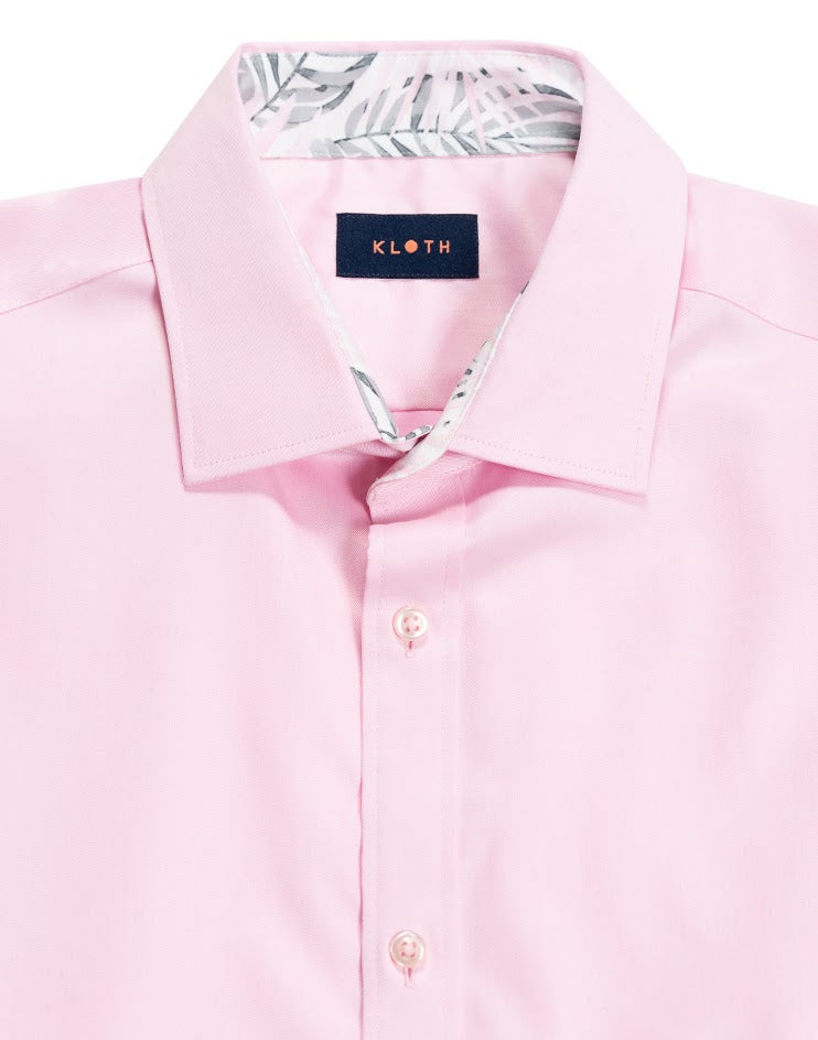Pink Shirt with Patterned Contrast Collar