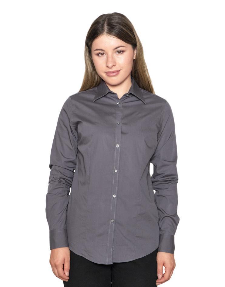 Women’s Classic Dark Grey Button Front, Collar Dress Shirt - Kloth Studio Inc. - klothstudio.com